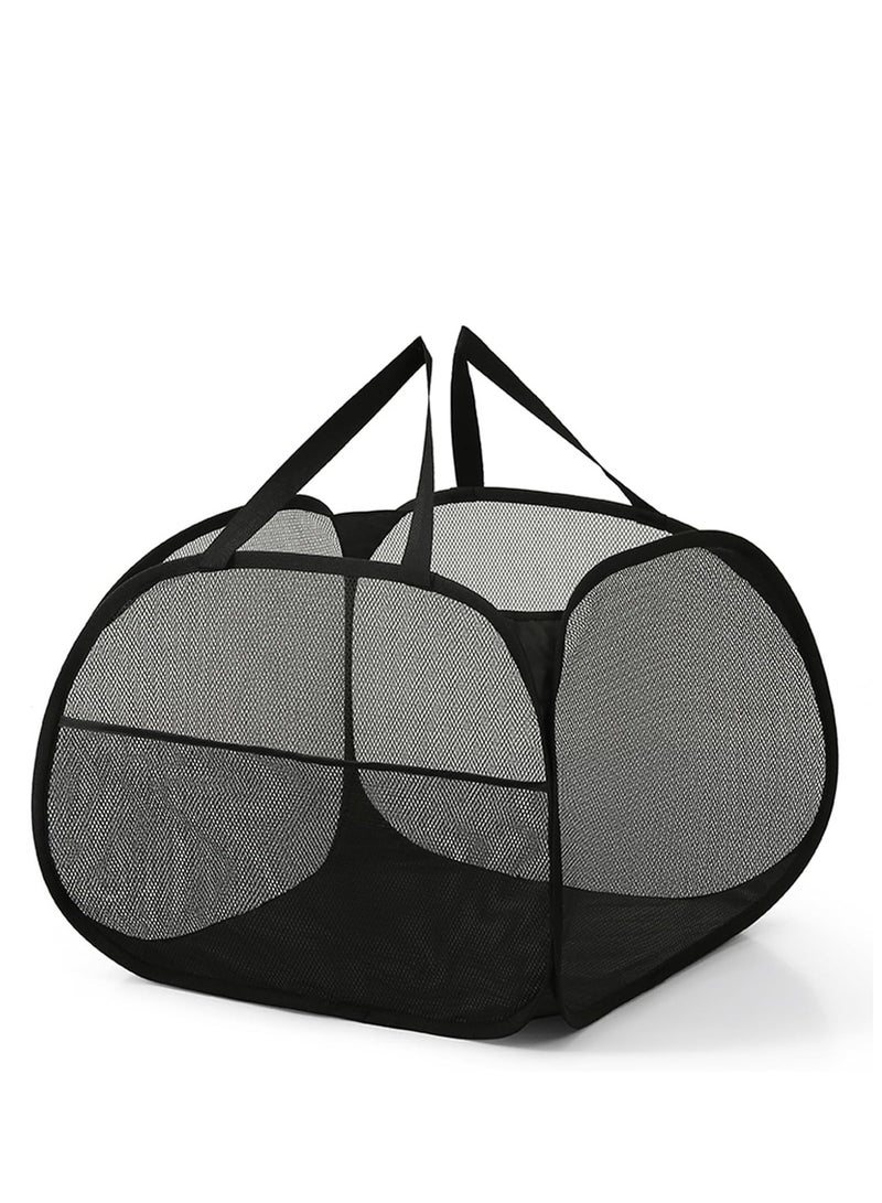 راكسوم سلة غسيل شبكية قابلة للطي، سلة غسيل قابلة للطي مع جيب جانبي، سلة تخزين ملابس قابلة للإزالة بمقبض لغرفة الغسيل، غرفة الدراسة الجامعية، الحمام، غرفة الأطفال، السفر، 95 لتر، أسود - Image 1