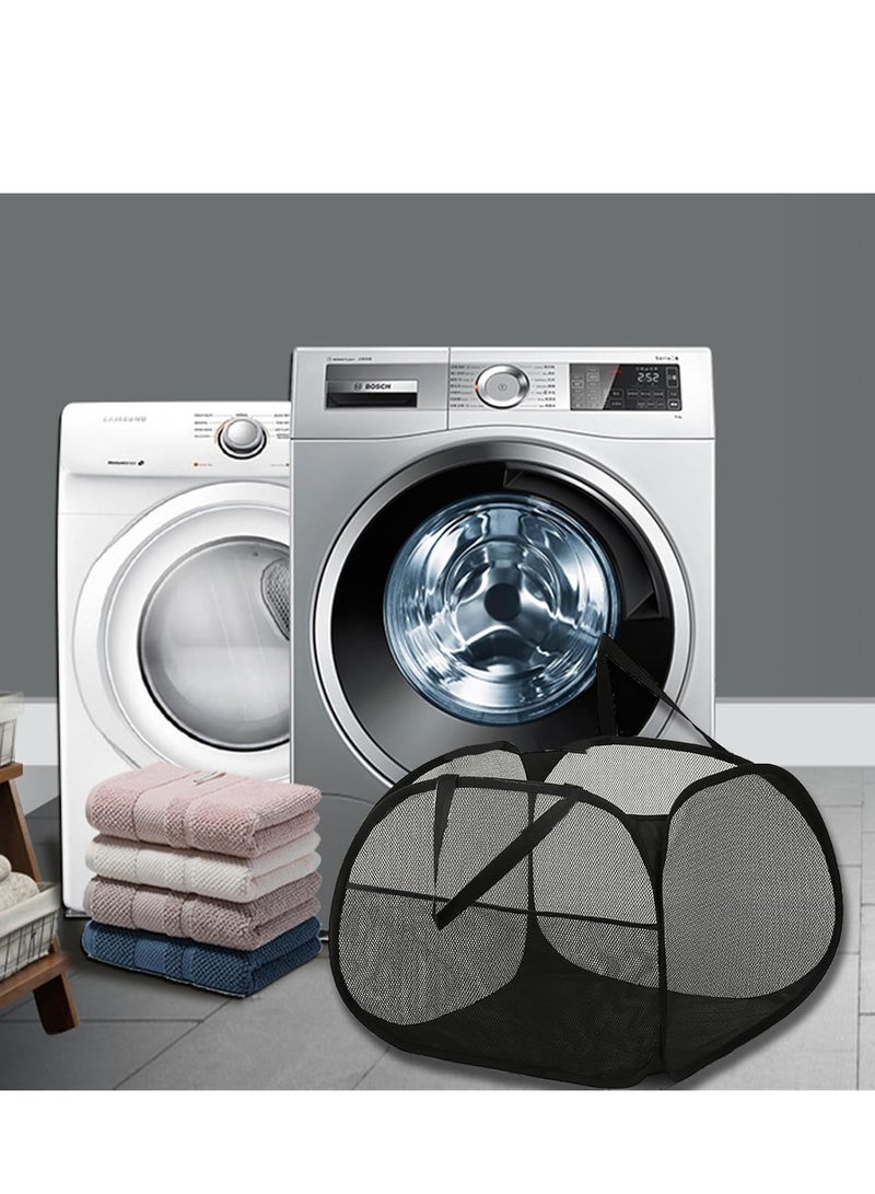 راكسوم سلة غسيل شبكية قابلة للطي، سلة غسيل قابلة للطي مع جيب جانبي، سلة تخزين ملابس قابلة للإزالة بمقبض لغرفة الغسيل، غرفة الدراسة الجامعية، الحمام، غرفة الأطفال، السفر، 95 لتر، أسود - Image 5