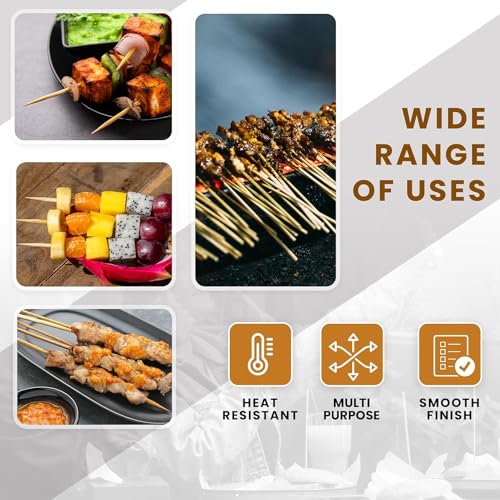 Adaamya® - 100 Pcs - Thin Natural Bamboo Skewer Sticks, Natural Wooden Barbecue Kebab Skewers, Best for Grill, BBQ, Kebab, Marshmallow Roasting or Fruit Sticks (2.5 MM) (12 Inch (30 cm)) - Image 5