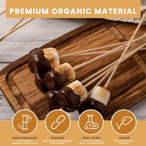 Adaamya® - 100 Pcs - Thin Natural Bamboo Skewer Sticks, Natural Wooden Barbecue Kebab Skewers, Best for Grill, BBQ, Kebab, Marshmallow Roasting or Fruit Sticks (2.5 MM) (12 Inch (30 cm)) - Image 4