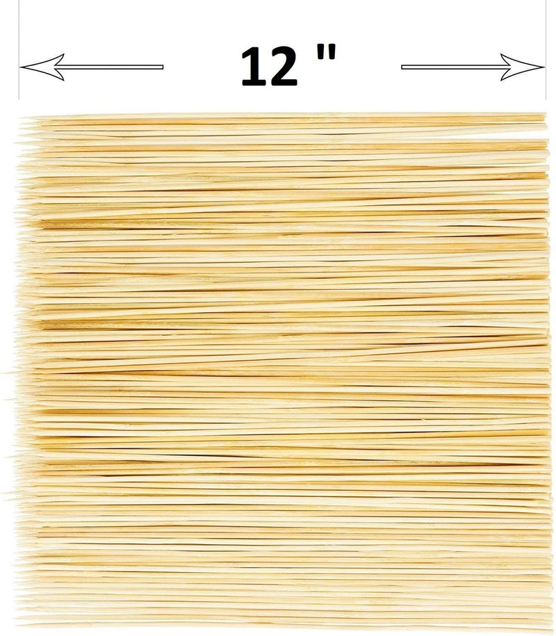 Adaamya® - 100 Pcs - Thin Natural Bamboo Skewer Sticks, Natural Wooden Barbecue Kebab Skewers, Best for Grill, BBQ, Kebab, Marshmallow Roasting or Fruit Sticks (2.5 MM) (12 Inch (30 cm)) - Image 2