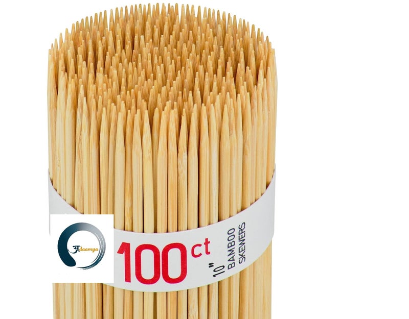 Adaamya® - 100 Pcs - Thin Natural Bamboo Skewer Sticks, Natural Wooden Barbecue Kebab Skewers, Best for Grill, BBQ, Kebab, Marshmallow Roasting or Fruit Sticks (2.5 MM) (12 Inch (30 cm)) - Image 1