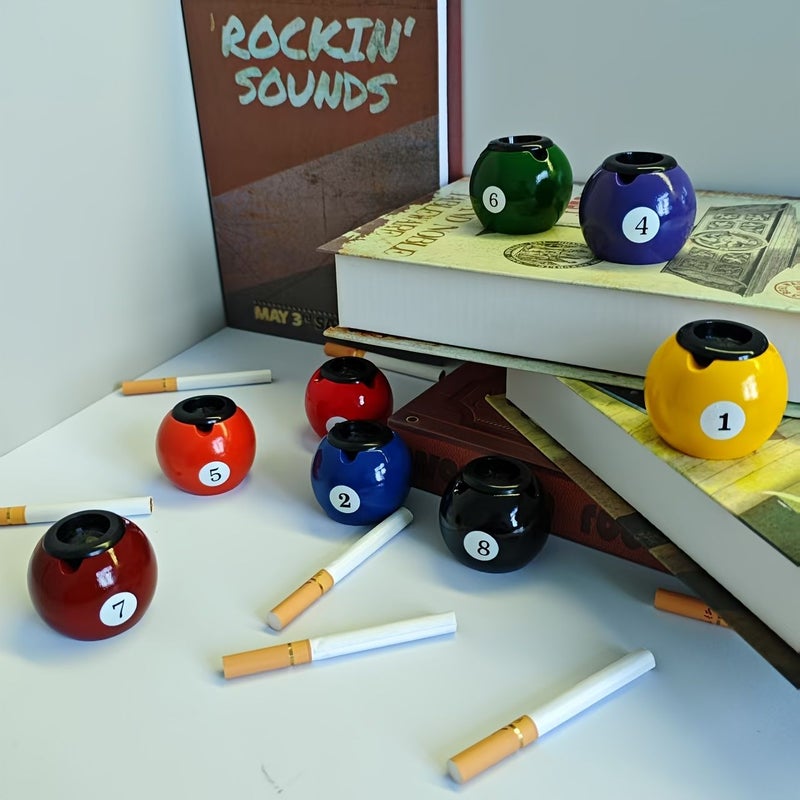 Mini Red Brown Resin Windproof Billiard Ashtray With Lid For Home Bar - Image 5