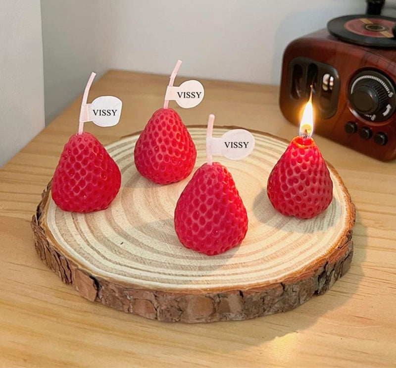 NatureMan 4PACK Strawberry Shaped Scented Candle,Fruit Aroma Soy Wax Decorative Candle, for Photo Prop Birthday Wedding Holiday Party Decorative,for Meditation Stress Relief Bath Yoga