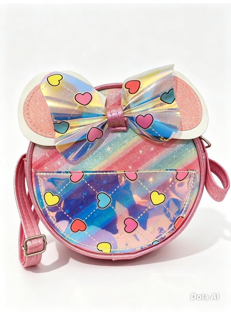 Crossbody Bag – Rainbow Glitter Mouse Ears Design with Bow, Adjustable Strap, Cute Shoulder Purse for Girls & Kids - Image 3
