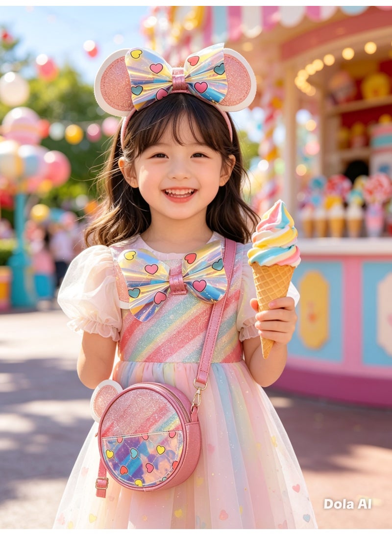 Crossbody Bag – Rainbow Glitter Mouse Ears Design with Bow, Adjustable Strap, Cute Shoulder Purse for Girls & Kids - Image 1