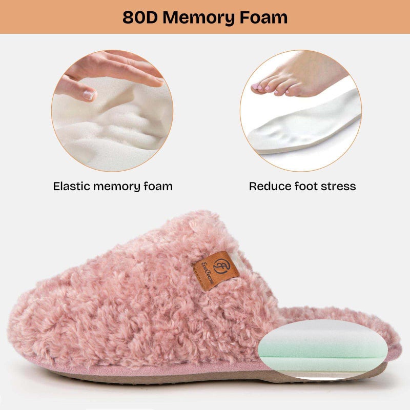 EverFoams Women's Fuzzy Slip-on Slippers Warm Cozy Soft Lightweight Memory Foam Indoor House Shoes Pink, 5-6 US - Image 4
