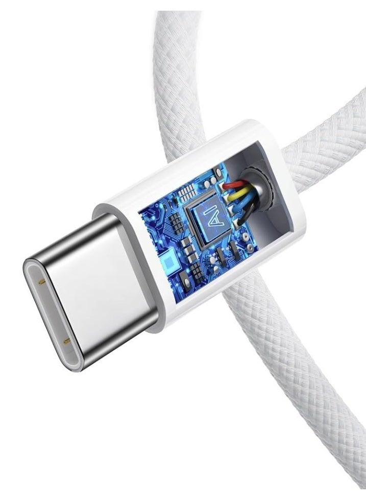 USB-C 60W Charging Cable,1 M Braided Type C Cable, Faster Charging Cable, Power Delivery PD Cord, Compatible with iPhone 16/16Pro/16 Pro Max/15/15 Pro/15 Plus/15 Pro Max,iPad Mini/Pro, MacBook Pro/Air, White - Image 3