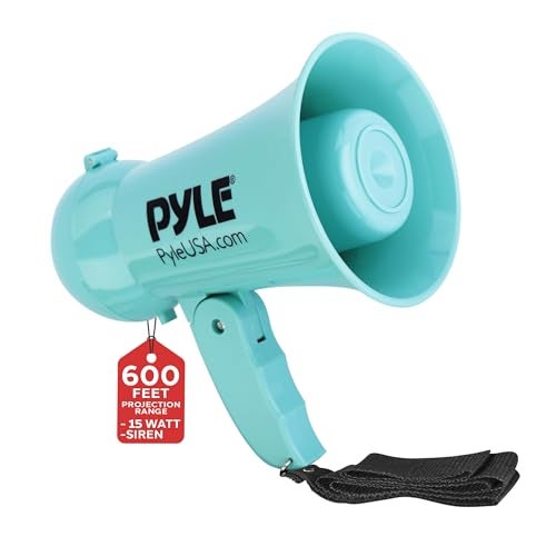 Pyle 15W Portable Bullhorn Megaphone Speaker with Builtin Dynamic Microphone Siren Talk Switch Adjustable Volume Up to 600 ft Range Ergonomic Handle Battery Operated 6x AA IndoorOutdoor - Image 1