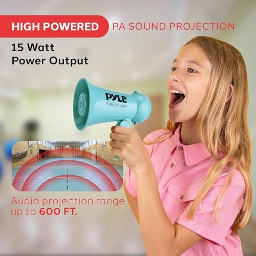 Pyle 15W Portable Bullhorn Megaphone Speaker with Builtin Dynamic Microphone Siren Talk Switch Adjustable Volume Up to 600 ft Range Ergonomic Handle Battery Operated 6x AA IndoorOutdoor - Image 3