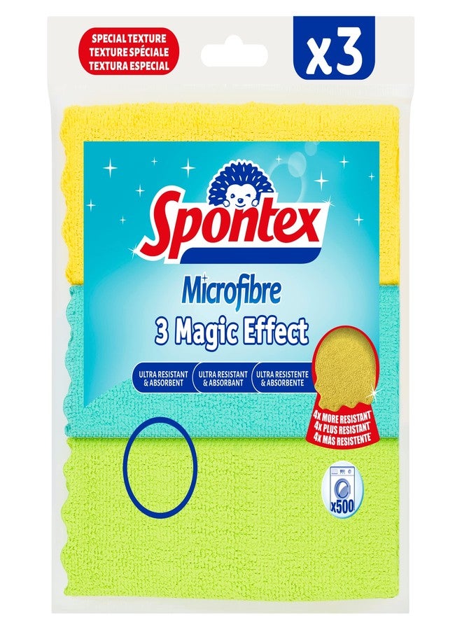 Spontex 3 Magic Effect Microfibre Cloths, 24.5 x 25cm Cleaning Cloths - Image 1