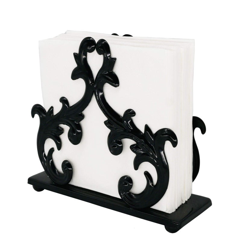 Owlgift Black Metal Baroque Style Napkin Holder, Freestanding Barocco Tissue dispenser, Baroque Napkin Tray Basket - Image 1