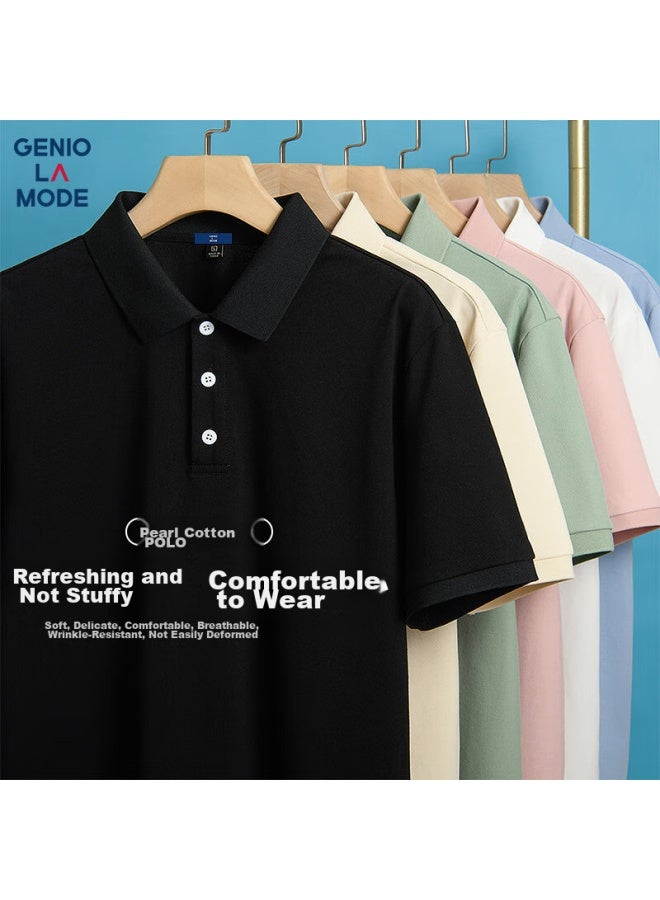 Geniolamode Polo Shirt For Men, Summer Casual Solid Color Versatile Skin-friendly Comfortable Short-sleeve T-shirt With Collar, Men's Clothing, Black, L - Image 1