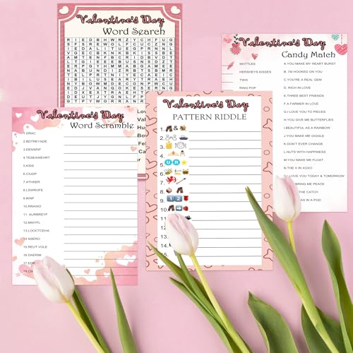 MLOLM 25 Players Valentines Party Games Cards Set Includes Word Search Word Scramble Pictionary Candy Match Games with Answer Key Perfect for Adults Family Office Large Group Party Activities - Image 5