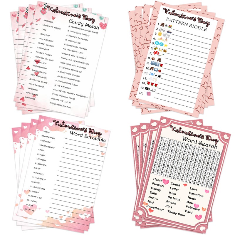 MLOLM 25 Players Valentines Party Games Cards Set Includes Word Search Word Scramble Pictionary Candy Match Games with Answer Key Perfect for Adults Family Office Large Group Party Activities - Image 3