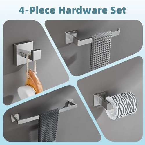 Angle Simple Bathroom Hardware Set 4-Piece, Angle Simple SUS304 Stainless Steel Bath Accessory Kit, Bathroom Fixture Set with Robe Hook, Toilet Paper Holder, Towel Holder and Towel Bar Brushed Nickel - Image 3