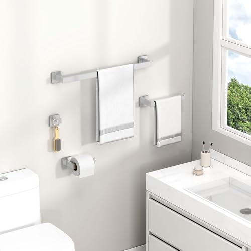 Angle Simple Bathroom Hardware Set 4-Piece, Angle Simple SUS304 Stainless Steel Bath Accessory Kit, Bathroom Fixture Set with Robe Hook, Toilet Paper Holder, Towel Holder and Towel Bar Brushed Nickel - Image 2