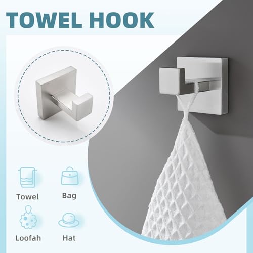 Angle Simple Bathroom Hardware Set 4-Piece, Angle Simple SUS304 Stainless Steel Bath Accessory Kit, Bathroom Fixture Set with Robe Hook, Toilet Paper Holder, Towel Holder and Towel Bar Brushed Nickel - Image 4