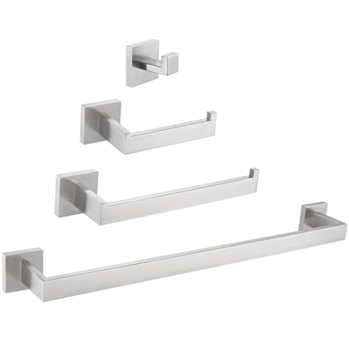 Angle Simple Bathroom Hardware Set 4-Piece, Angle Simple SUS304 Stainless Steel Bath Accessory Kit, Bathroom Fixture Set with Robe Hook, Toilet Paper Holder, Towel Holder and Towel Bar Brushed Nickel - Image 1