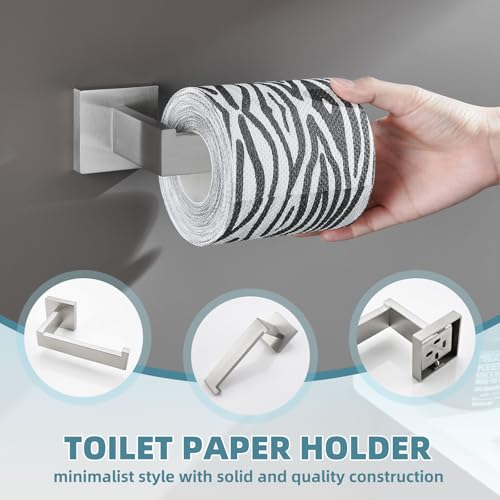 Angle Simple Bathroom Hardware Set 4-Piece, Angle Simple SUS304 Stainless Steel Bath Accessory Kit, Bathroom Fixture Set with Robe Hook, Toilet Paper Holder, Towel Holder and Towel Bar Brushed Nickel - Image 5