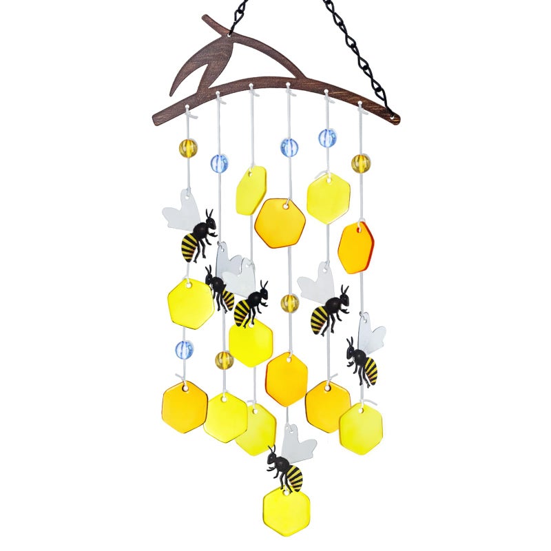 X-PREK XPREK 23 Bees Wind Chimes for Outside Unique Stained Glass Wind Chimes Garden Decor Windchimes Outdoors Suncatcher Gift for Women Mom Grandma Unisex - Image 2