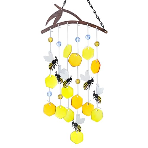 X-PREK XPREK 23 Bees Wind Chimes for Outside Unique Stained Glass Wind Chimes Garden Decor Windchimes Outdoors Suncatcher Gift for Women Mom Grandma Unisex - Image 1