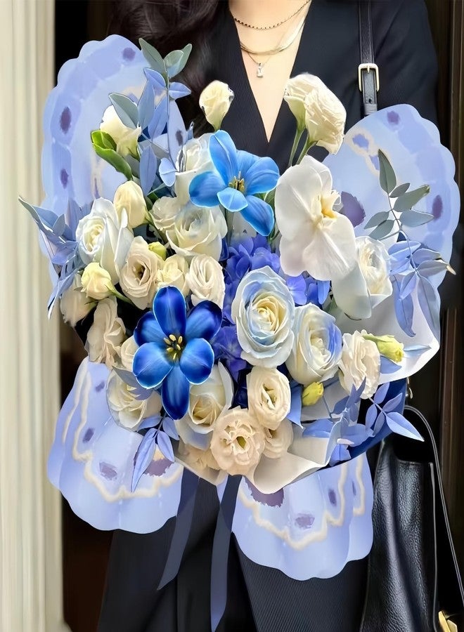 Aiouclay 20 Sheets Butterfly Shape Wrapping Paper, Bouquet Accessories, Waterproof Flower Bouquet Wrapping Paper for Mother's Day Wedding Graduation Birthday Flower Shop DIY Craft (Blue B - Image 2