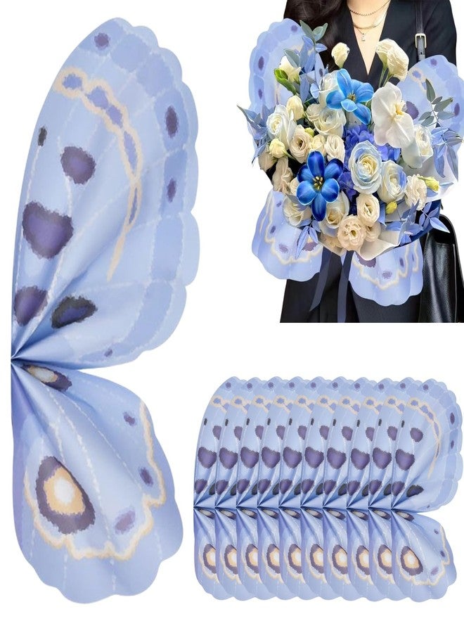 Aiouclay 20 Sheets Butterfly Shape Wrapping Paper, Bouquet Accessories, Waterproof Flower Bouquet Wrapping Paper for Mother's Day Wedding Graduation Birthday Flower Shop DIY Craft (Blue B - Image 1