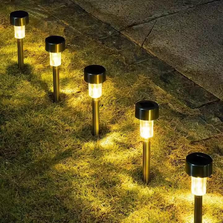 AAOVEFOX Pack 10 Best Solar Landscap Light Garden Lights Waterproof, Stainless Steel LED Landscape Lighting Outdoor Solar Lights for Yard, Pathway, Walkway, Patio, Lawn (Warm Yellow) - Image 1