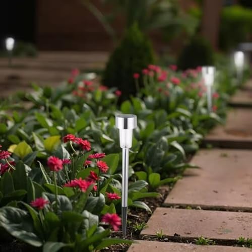 AAOVEFOX Pack 10 Best Solar Landscap Light Garden Lights Waterproof, Stainless Steel LED Landscape Lighting Outdoor Solar Lights for Yard, Pathway, Walkway, Patio, Lawn (Warm Yellow) - Image 5