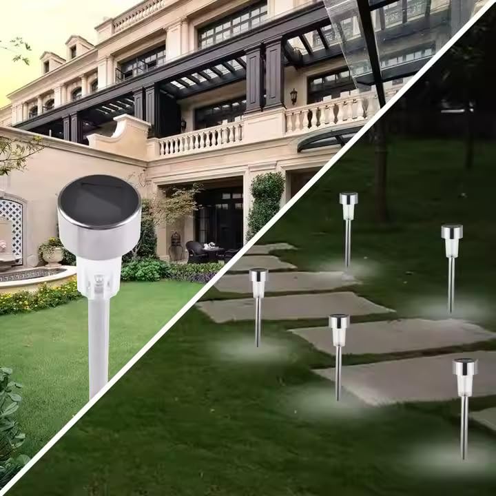 AAOVEFOX Pack 10 Best Solar Landscap Light Garden Lights Waterproof, Stainless Steel LED Landscape Lighting Outdoor Solar Lights for Yard, Pathway, Walkway, Patio, Lawn (Warm Yellow) - Image 2