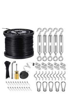 Generic String Light Hanging Kit with 170ft Coated Stainless Steel 304 Tension Wire Rope Outdoor Guide kit Lights Suspension  - Image 1