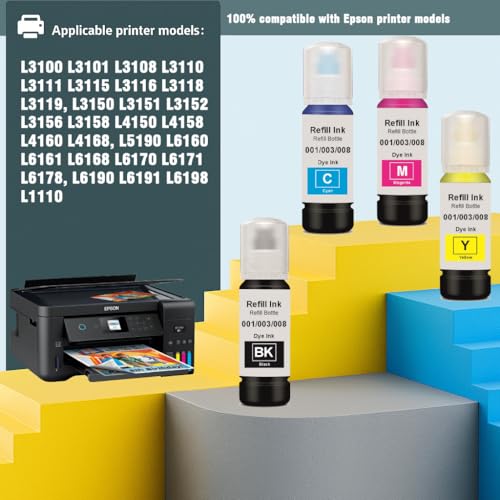 Verena 003 Refill Ink for Epson L3110, L3150, L3250, L3252 L3115, L3116, L3101, L3210, L3215, L3216, L3151, L3152, L3156, L5190 Printer (Pack of 4) - Image 2