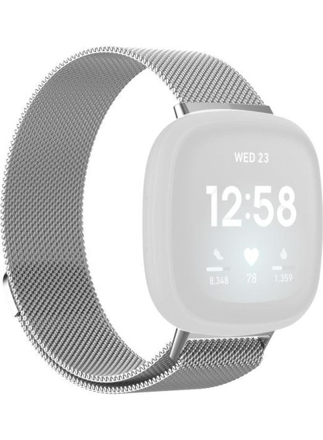 NIBEMINENT Magnetic Milano Replacement Strap For Fitbit Versa 3 / Silver - Image 1