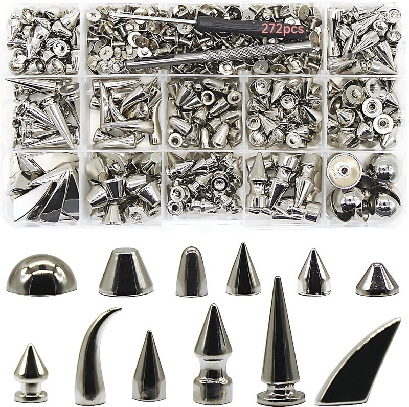 Punk Rivets 270 Pcs for DIY Decoration, Leather Crafting Zinc Alloy Screw Studs, with 13 Styles, Includes Tools 2, for Clothing Accessories, Bags, Shoes, and, Chrome Finish Black - Image 1