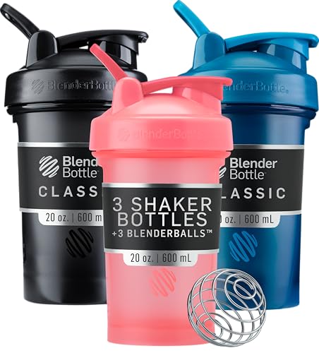 BlenderBottle زجاجة خلط بلندر بوتل كلاسيك V2 مثالية لاهتزازات البروتين وما قبل التمرين سعة 20 أونصة 3 عبوات أسود أزرق بحري وردي - Image 2