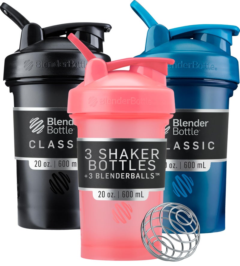BlenderBottle زجاجة خلط بلندر بوتل كلاسيك V2 مثالية لاهتزازات البروتين وما قبل التمرين سعة 20 أونصة 3 عبوات أسود أزرق بحري وردي - Image 3