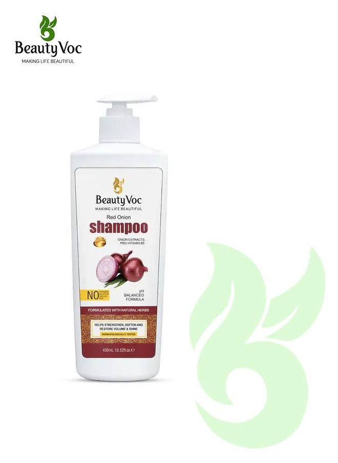BEAUTY VOC Red Onion Shampoo Infused with the Natural Goodness of Onions for Stronger, Healthier Hair. Enriched with Essential Nutrients Fights Hair Fall and Strengthens from Root to Tip, 400ml 