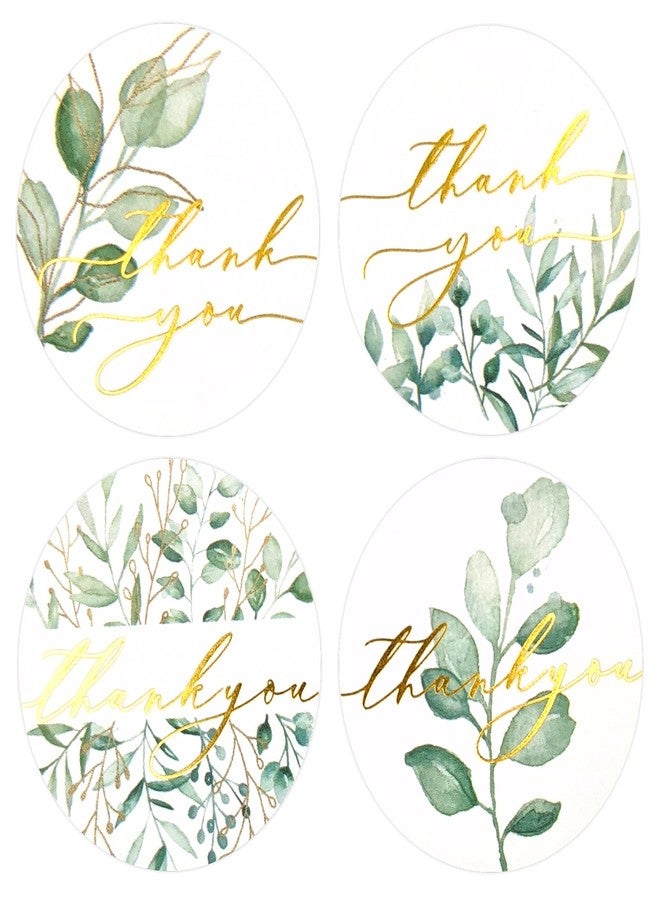 Gooji Thank You Stickers – 500Pcs Roll Greenery Gold Foil Thank You Stamp – 1.5 Inch Thank You Stickers for Packaging – 4 Designs – Ideal for Wedding and Party Favors, Envelopes, Boutiques - Image 1