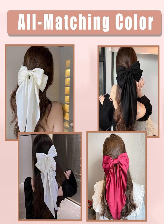 Seneeel Hair Bows 4 PCS, Hair Bows for Women, Hair Ribbons, Oversized Long-tail Cute Aesthetic Hair Accessories, Large Hair Barrettes for Women, Bows for Girls (Wine red, off white, black, white) - Image 5