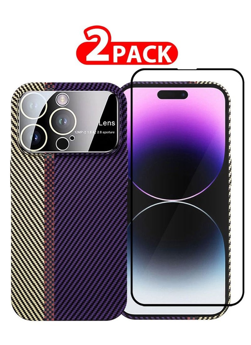 CATANES - 2 Packs Of iPhone 14 Pro Carbon Case Large Window Camera Protection and Screen Protector Unique Design Mixed Amazing Color Aramid Carbon Fiber Phone Case - Image 1