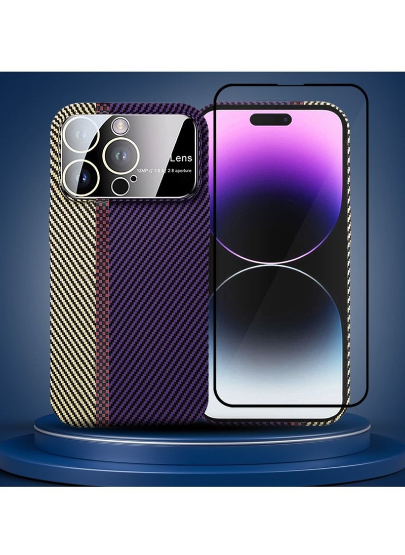 CATANES - 2 Packs Of iPhone 14 Pro Carbon Case Large Window Camera Protection and Screen Protector Unique Design Mixed Amazing Color Aramid Carbon Fiber Phone Case - Image 1