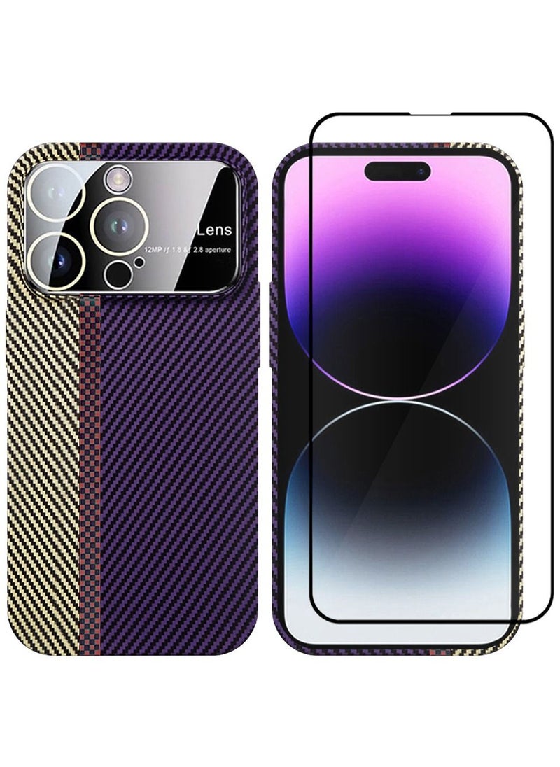 CATANES - 2 Packs Of iPhone 14 Pro Carbon Case Large Window Camera Protection and Screen Protector Unique Design Mixed Amazing Color Aramid Carbon Fiber Phone Case - Image 1