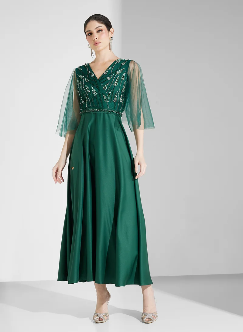 Fashion Trends by Suzy Matar Embellished Chiffon Dress