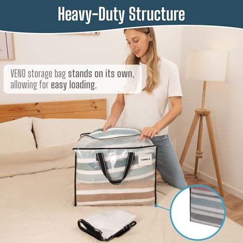 VENO 4 Pack Heavy Duty Moving Bags Storage Bags Packing Supplies Top Zipper Storage Totes for Camping Clothes Bedding Comforters Pillows 13 Gallon Clear 4 Pack - Image 3
