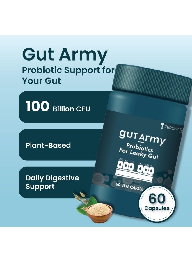 ZEROHARM Gut Army Probiotics For Leaky Gut | Gut Repair Supplements for Men & Women | L Reuteri, Lactobacillus | Supports Gastrointestinal Lining, Gut Cleanse & Digestion | 60 Veg Capsules - Image 4