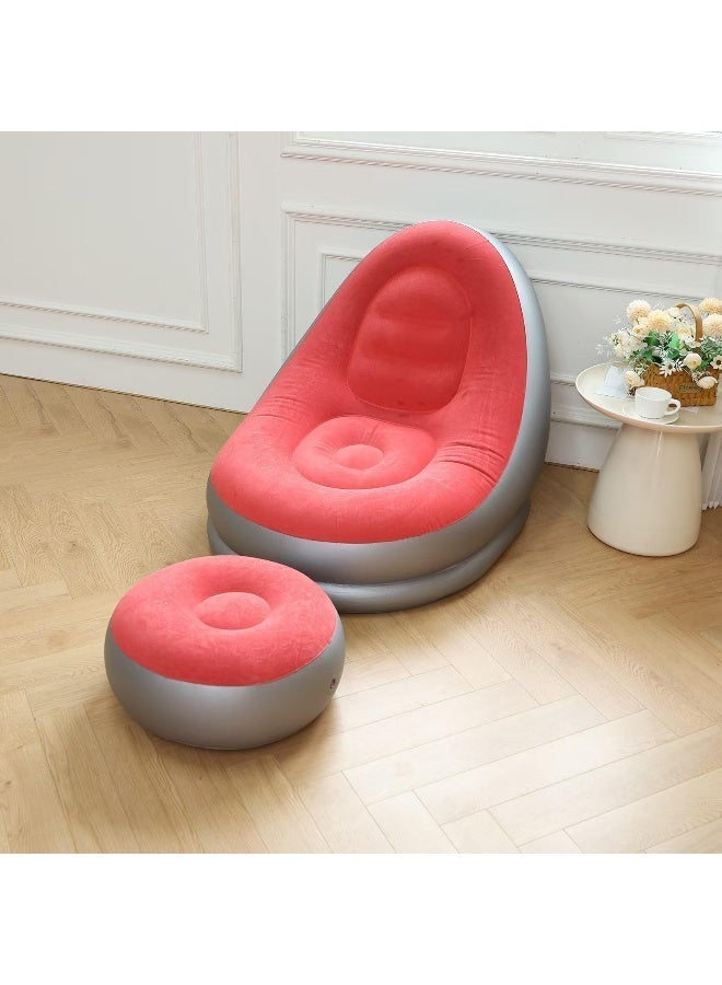 Flocked Inflatable Air Lounge Chair with Ottoman Inflatable - Image 1