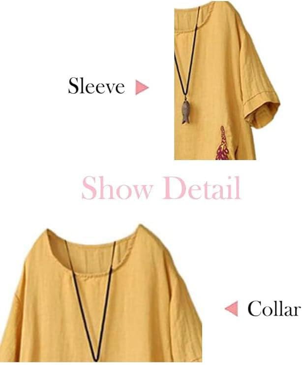 Minibee Women's Embroidered Linen Dress Summer A-Line Sundress Hi Low Tunic Clothing Yellow M - Image 5