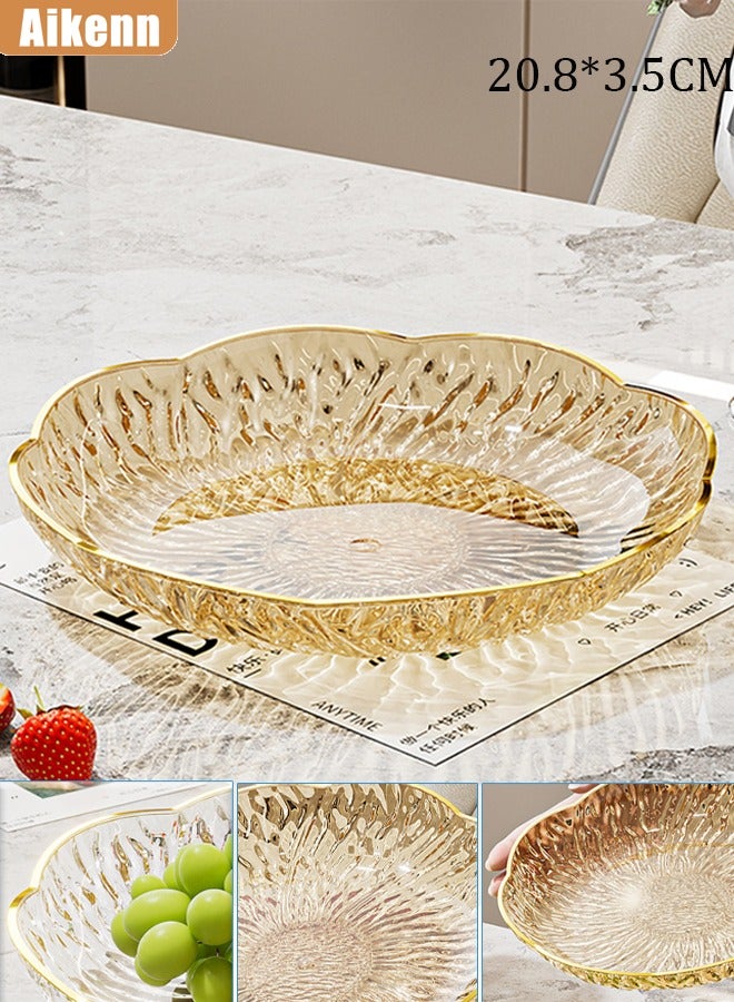 Fruit plate light luxury home living room nut plate multifunctional decorative tray light luxury fashion fruit plate gold edge petal fruit plate dried fruit candy snack flower plate suitable for living room storage food beverage fruit (20.8*3.5cm) - Image 1