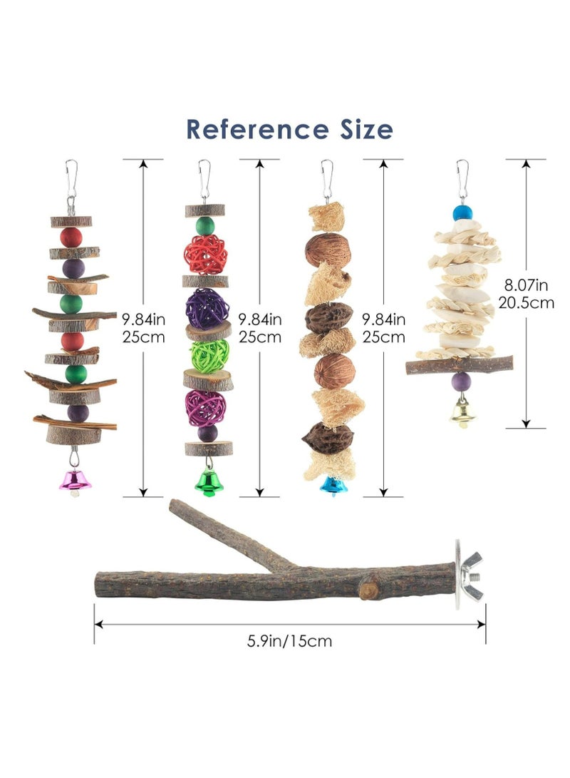 FengSVMA Bird Chew Toys Parakeet Natural Wood Toys Parrot Hanging Cage Toy Bird Perch Stand for Small Bird Conure Cockatiel Parrotlet Lovebird Budgie 5 Packs - Image 2